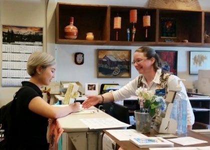 Joelle White at work at the community college office