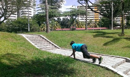 Hand-foot crawl (same as the parkour quadrupedal movement or bear crawl)